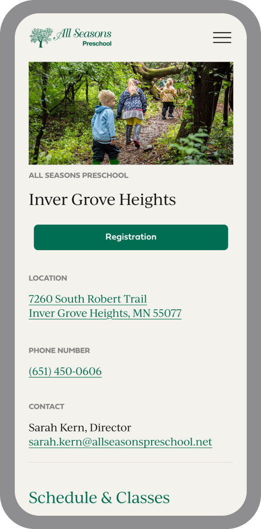 The All Seasons Inver Grove location page on a mobile phone.