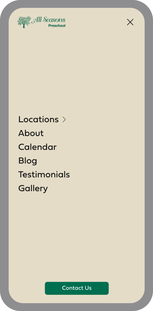 The All Seasons website menu on a mobile phone.
